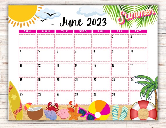 EDITABLE Printable June Calendar 2023 Beach Themed Calendar - Etsy Norway