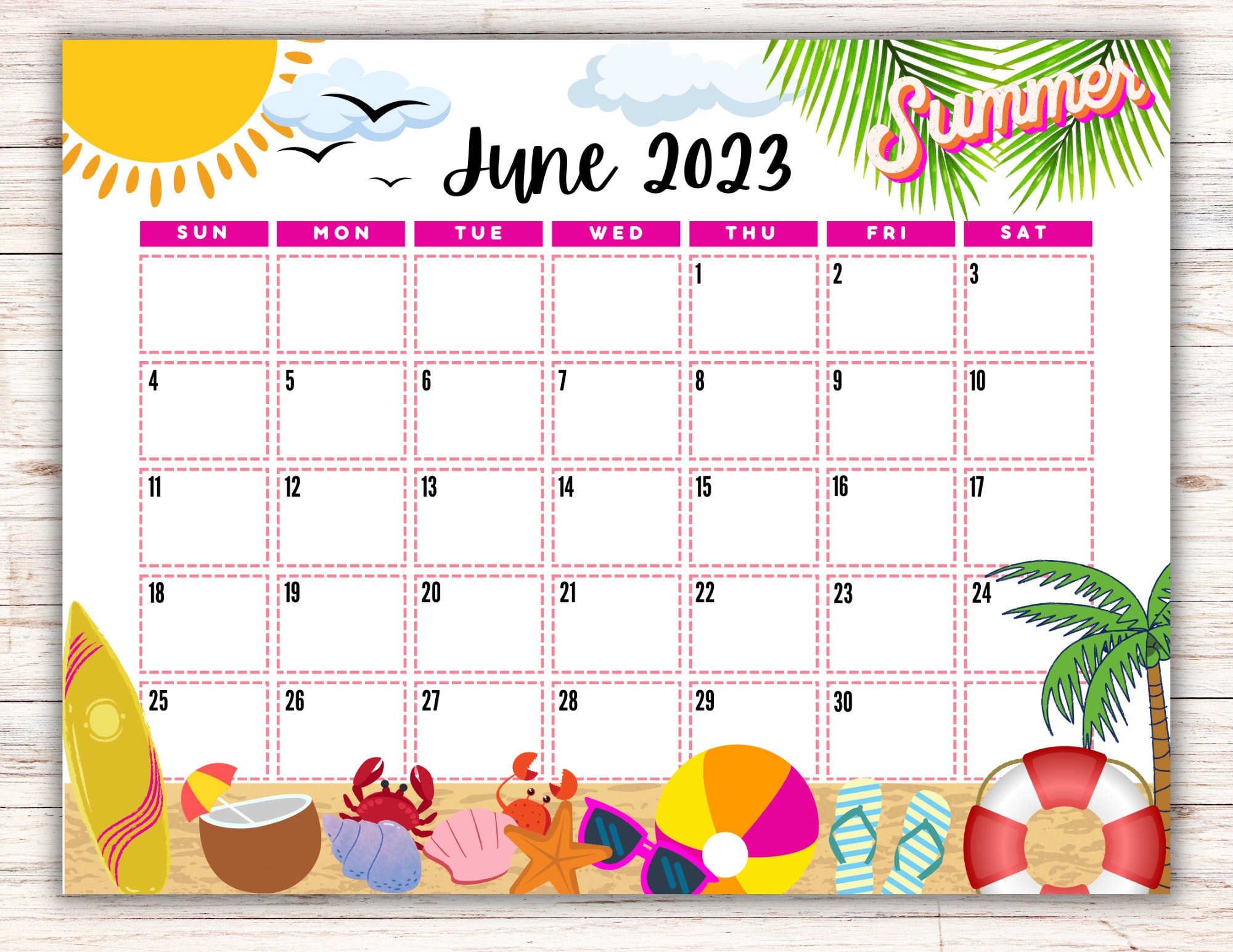 EDITABLE Printable June Calendar 2023 Beach Themed Calendar Etsy Norway