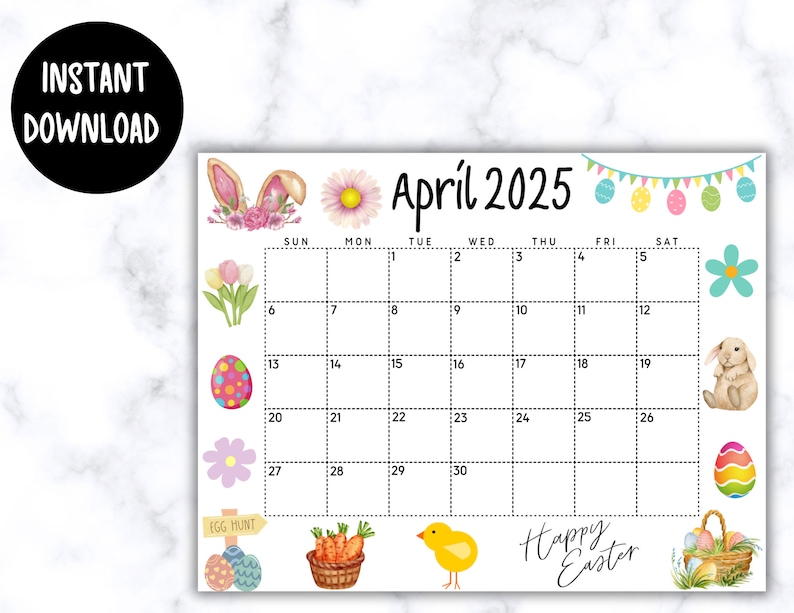 EDITABLE Printable April Calendar 2025 Printable Wall Calendar 2025 Cute Easter Calendar W