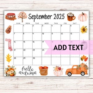 EDITABLE September Calendar 2025 | Cute Fall Calendar W/ Pumpkins | Monthly Calendar | Printable Wall Calendar 2025 | Homeschool Planner