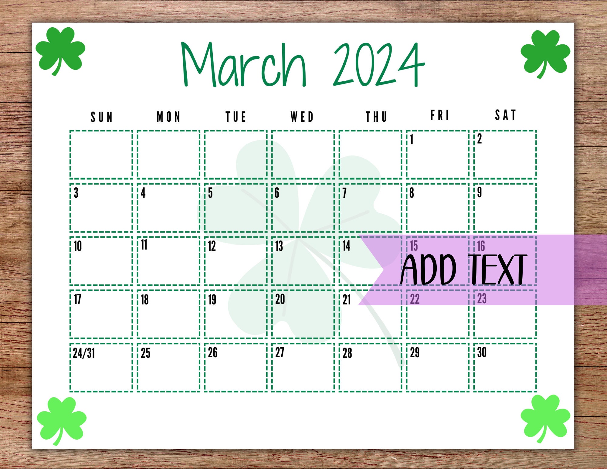 EDITABLE Printable March Calendar 2024 Cute St. Etsy