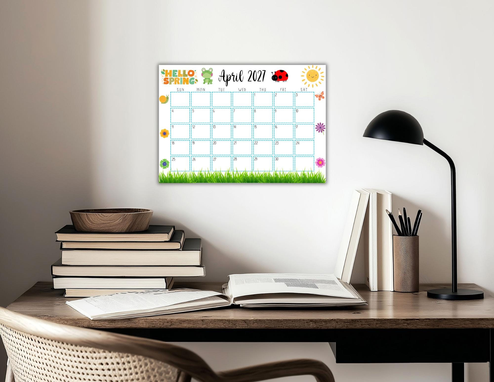 EDITABLE April Calendar 2027 | Cute Spring Calendar W/ Green Grass ...