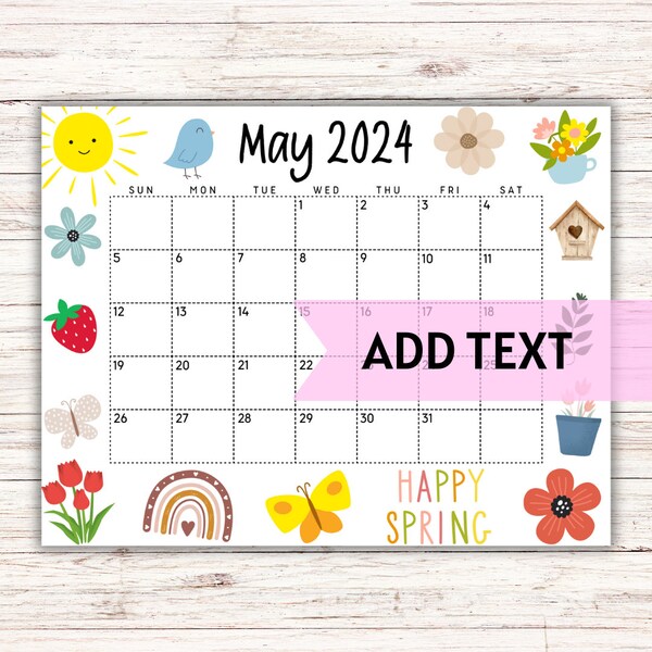 EDITABLE Printable May Calendar 2024 | Cute Boho Spring Calendar W/ Flowers | Classroom Calendar | Homeschool Planner | Fillable Calendar