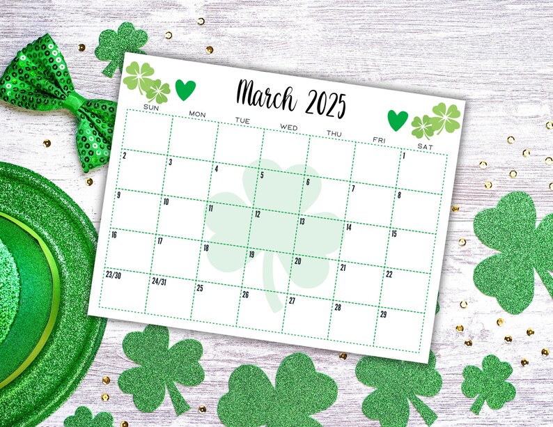 EDITABLE Printable March 2025 Calendar St. Patrick's Day March Calendar