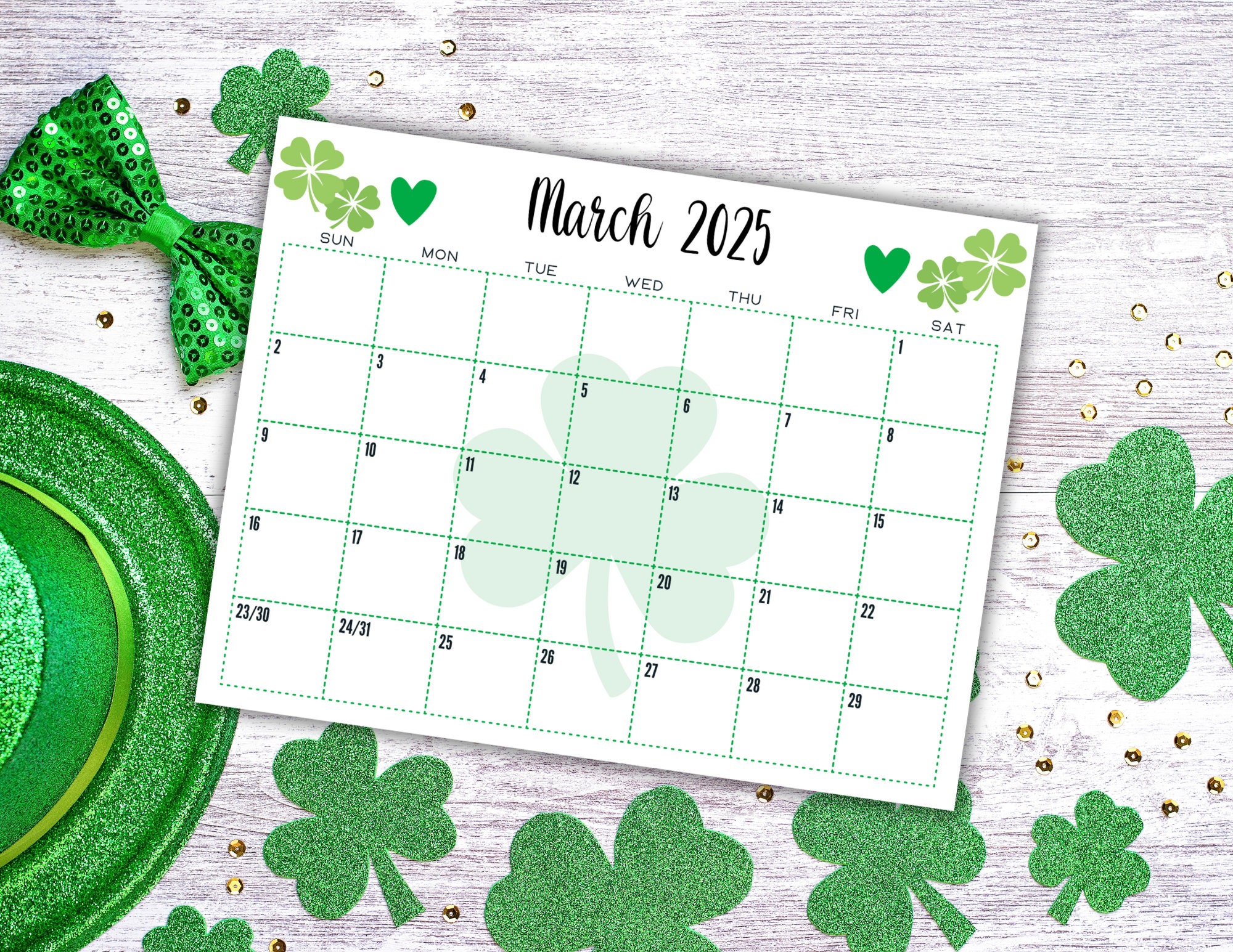EDITABLE Printable March 2025 Calendar St. Patrick
