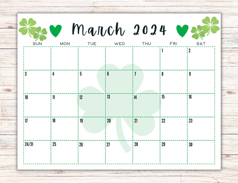EDITABLE Printable March Calendar 2025 St. Patrick's Day Etsy