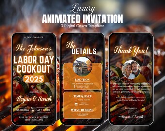 Digital Family Labor Day Cookout Invitation | Backyard BBQ Cookout | Summer Barbeque Reunion Get Together | BBQ Invitation | Animated Invite