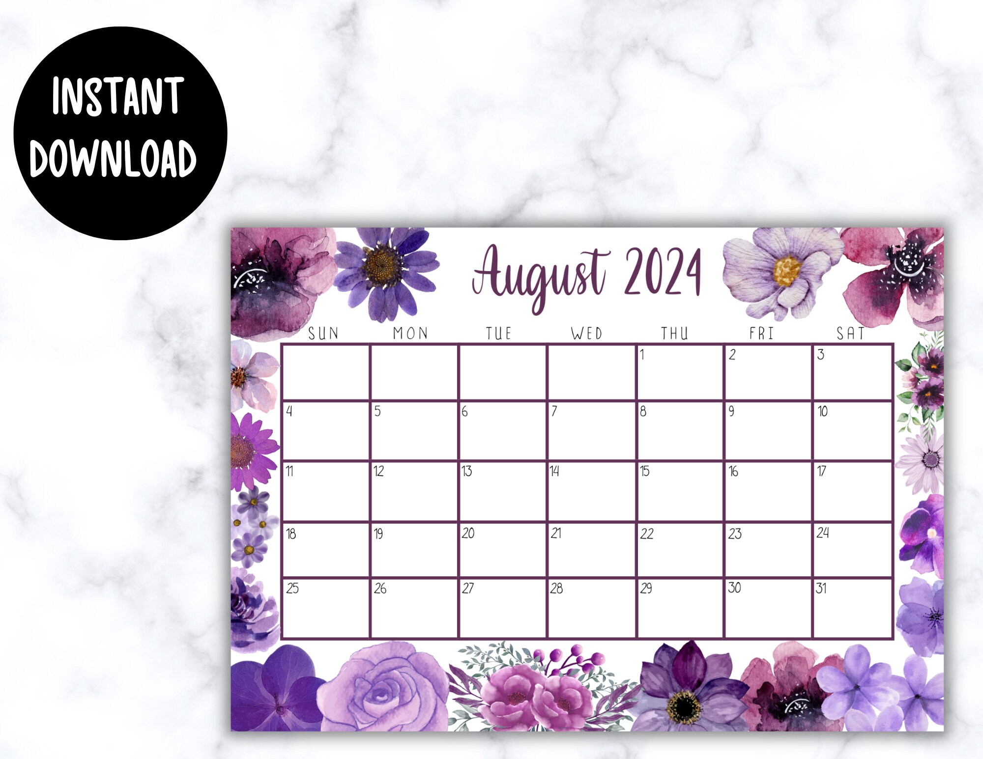 editable-printable-august-calendar-2024-beautiful-august-calendar-w-purple-watercolor-flowers-august-2024-calendar-fillable-calendar-etsy