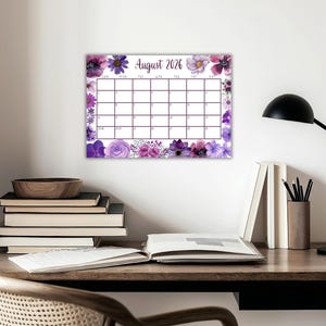 EDITABLE Printable August Calendar 2026 | Beautiful August Calendar w/ Purple Watercolor Flowers | August 2025 Calendar | Fillable Calendar image 5
