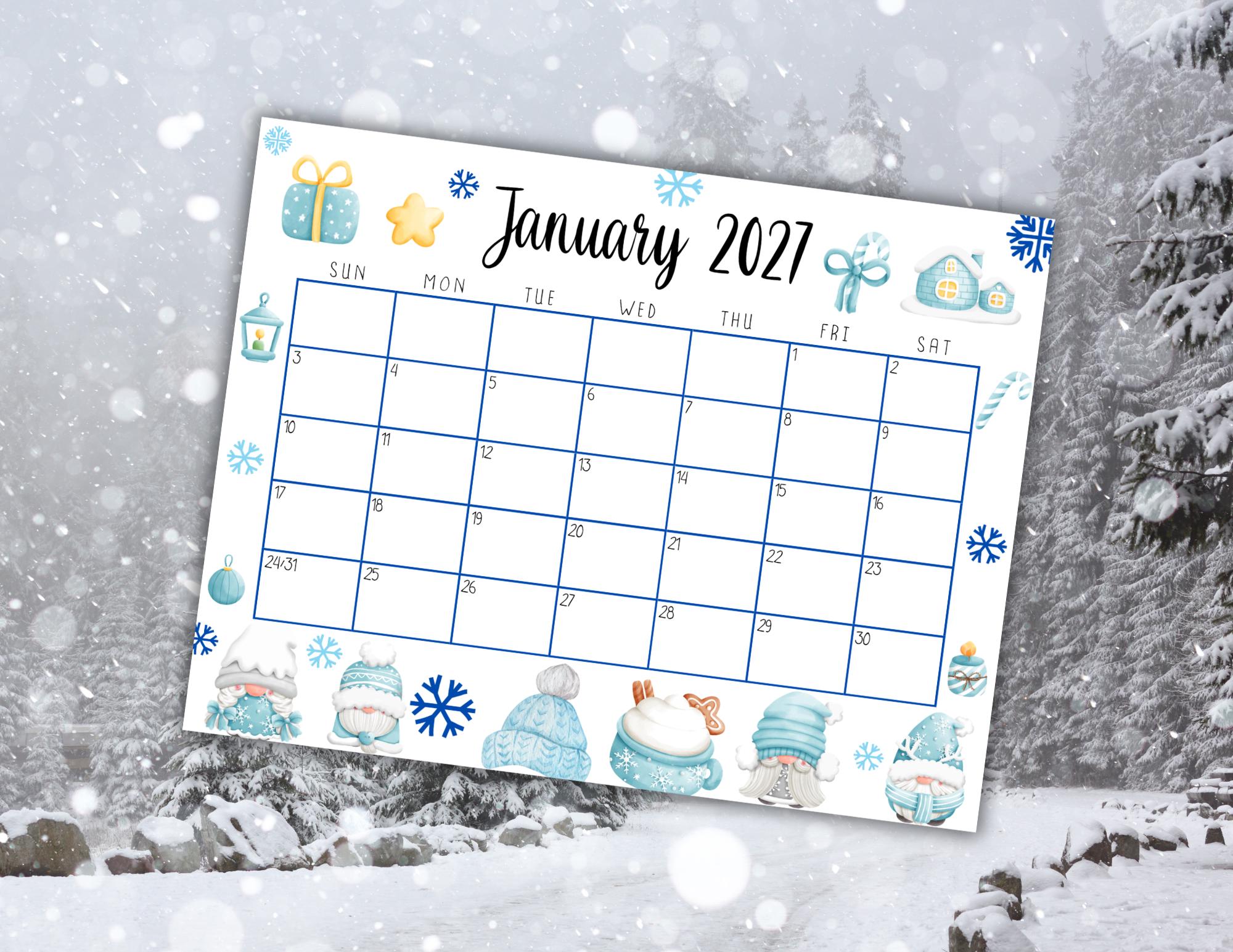 EDITABLE Printable January Calendar 2027  Fillable - Etsy