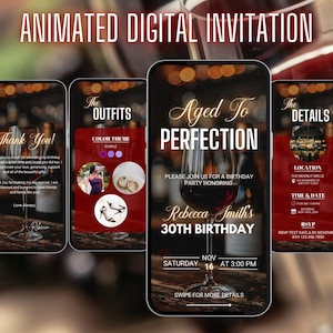 Digital Aged to Perfection Invitation | Editable Wine Birthday Invitation | Winery Invitation | Birthday Cocktail | Let&#39;s Sip Invitation