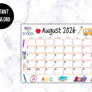 EDITABLE Printable August Calendar 2026 | Back To School Calendar | Classroom Calendar | Cute August 2026 Calendar | Monthly Calendar image 6