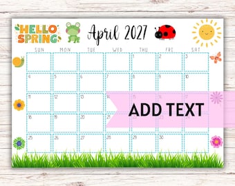 Editable April 2027 Calendar, Printable Spring Flowers Planner, Instant ...