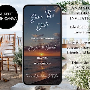 Digital Beach Save The Date Invitation | Digital Animated Destination Wedding Invite Featuring Sound Of Waves | Beach Wedding Invite | Canva