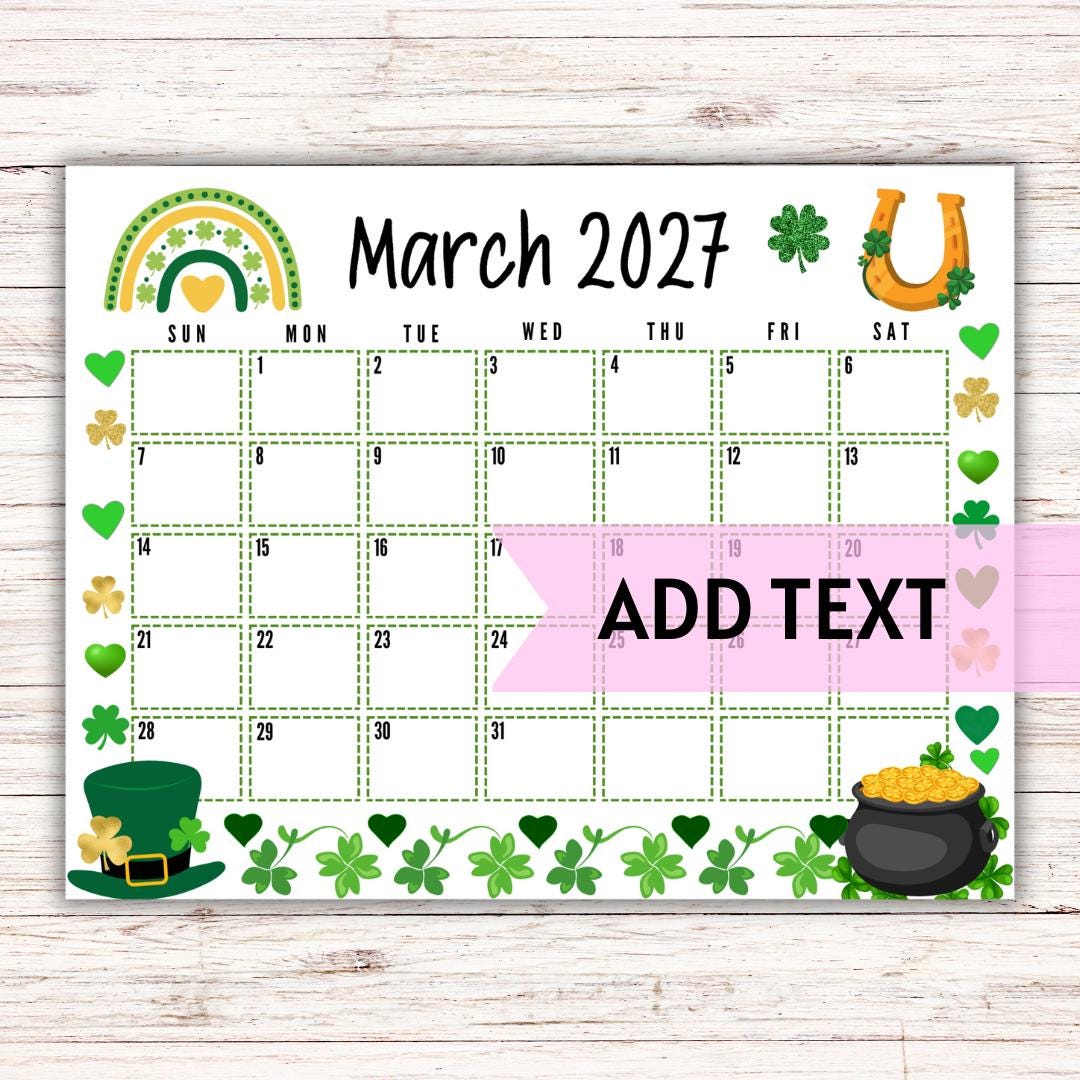 EDITABLE Printable March 2027 Calendar Fillable Calendar Classroom Calendar | Fillable Calendar | Homeschool Planner - Etsy