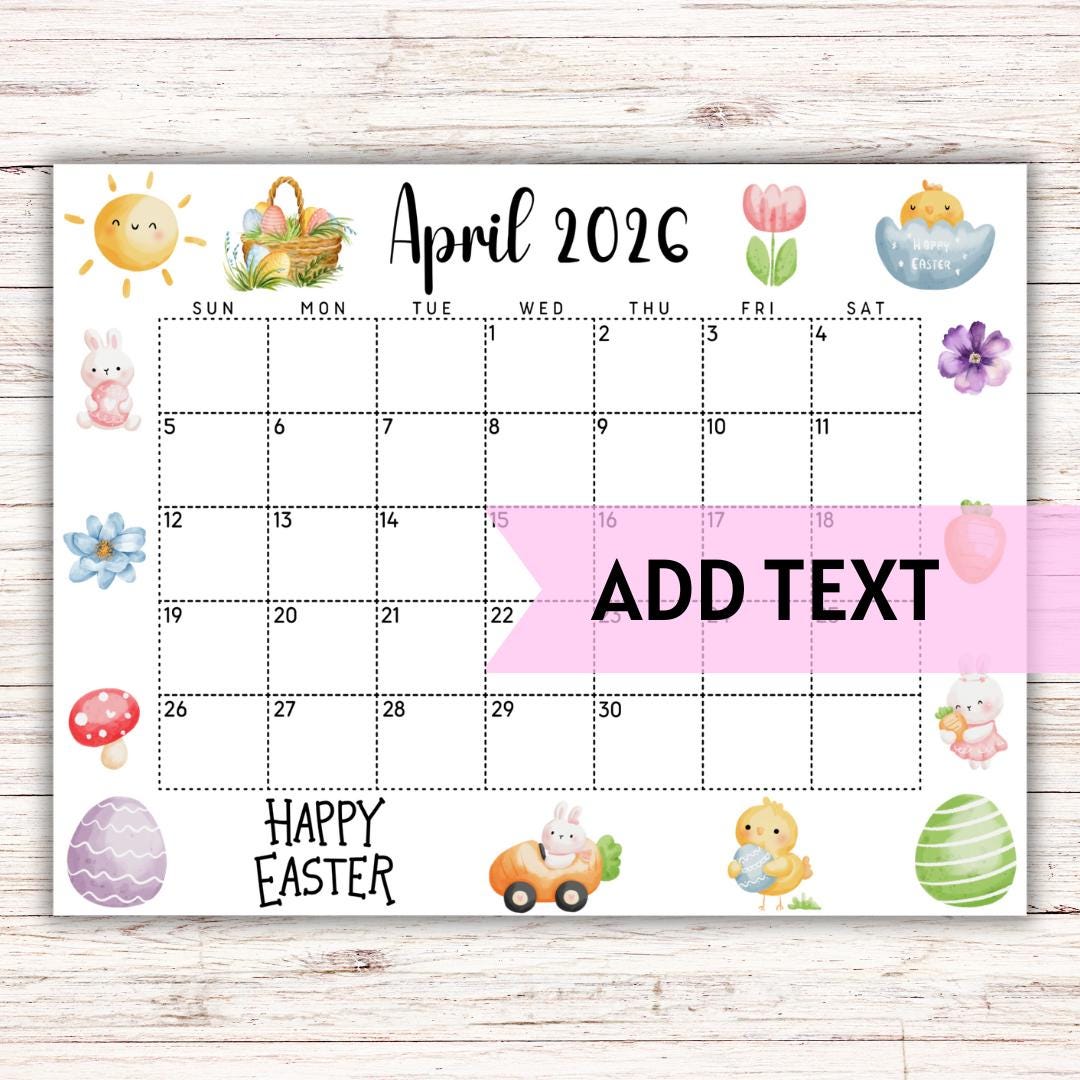 EDITABLE April Calendar 2026 | Printable Wall Calendar 2026 | Cute ...