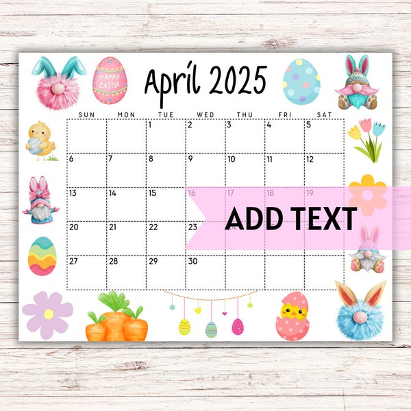 Editable April 2025 Calendar - Etsy