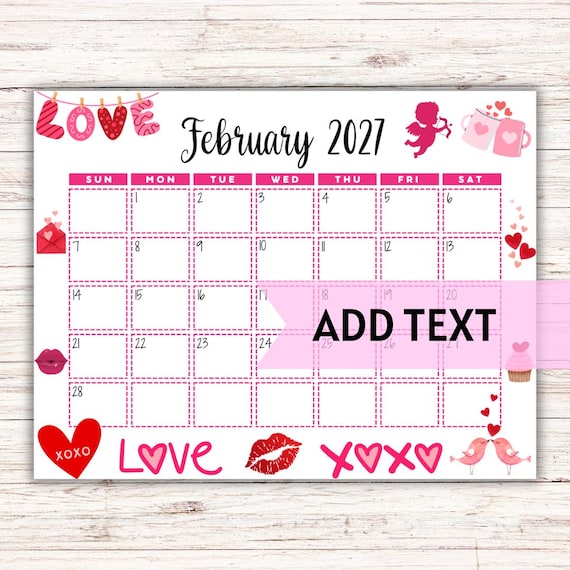 EDITABLE Printable February Calendar 2027  February 2027 Calendar  Monthly Calendar | February 2027 Calendar | Fillable - Etsy