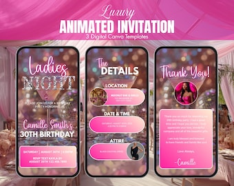Invitación digital de cumpleaños para una noche de chicas / Invitación a una fiesta glamurosa para una noche de chicas / Invitación a una noche de chicas "Let's Get Tipsy" / Invitación para una noche de chicas