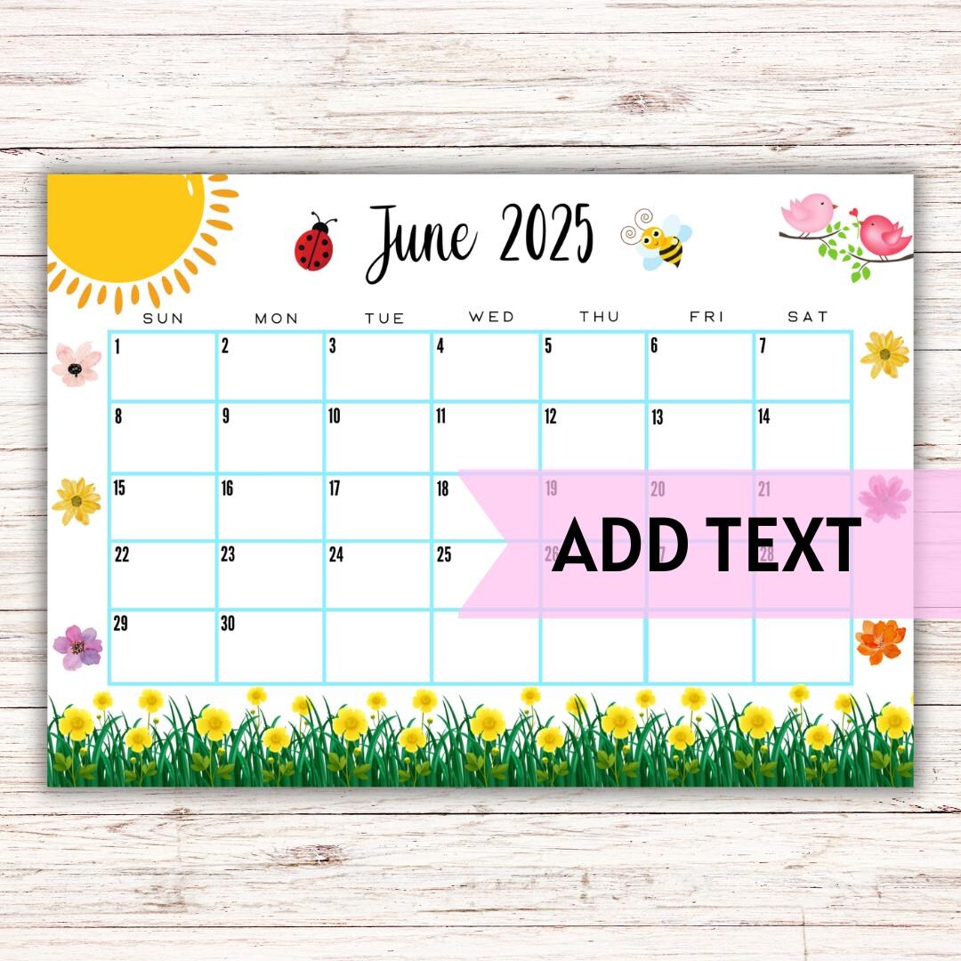 Editable june calendar 2025 cute june 2025 calendar w/ flowers monthly  calendar fillable calendar printable classroom calendar - etsy