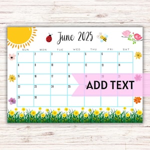 EDITABLE June Calendar 2025 | Cute June 2025 Calendar W/ Flowers | Monthly Calendar | Fillable Calendar | Printable Classroom Calendar