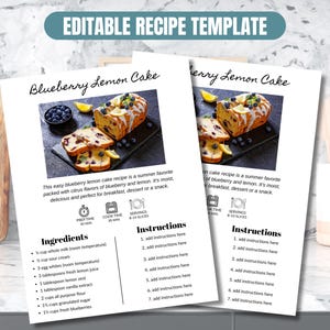 Editable Recipe Card | Printable Recipe Template | Family Recipe | Cookbook Templates | Printable Recipe Page | US Letter Size | Canva