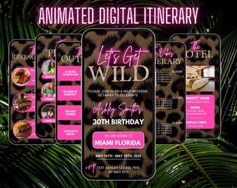 Invito Let's Get Wild / Itinerario per il weekend di compleanno / Fuga a Miami / Itinerario di viaggio / Invito di compleanno / Itinerario digitale / Viaggio tra ragazze