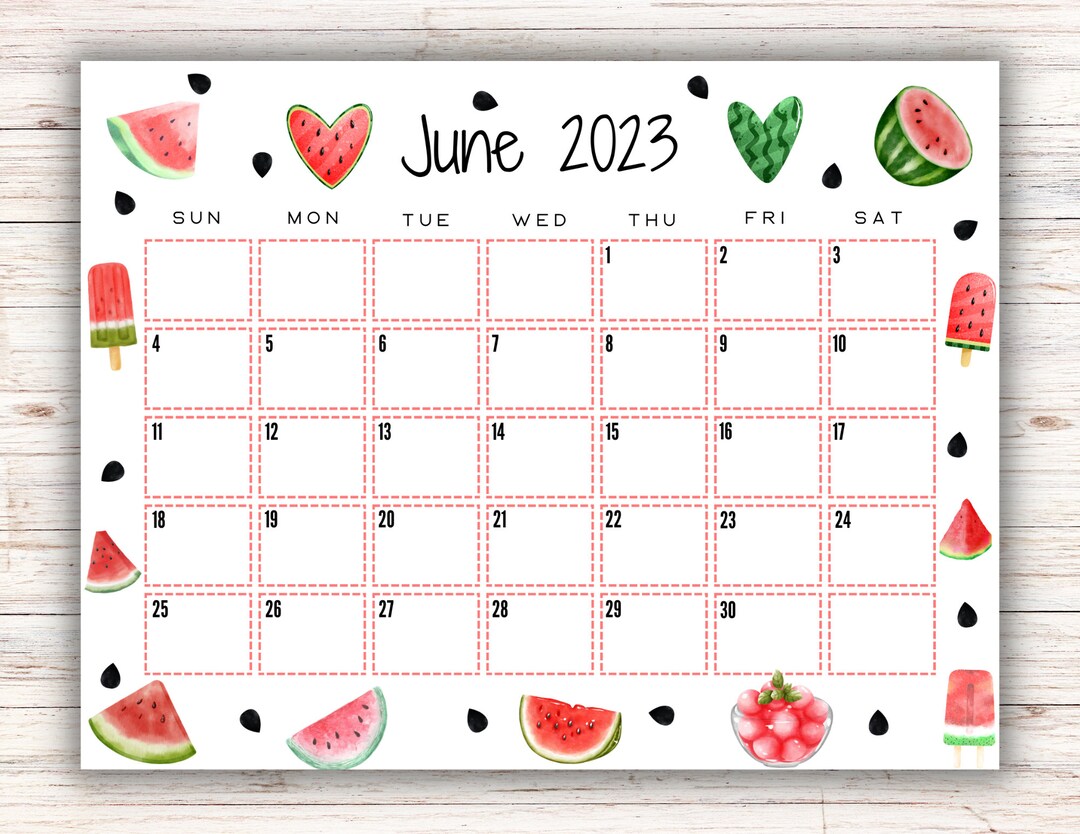 EDITABLE Printable June Calendar 2023 Watermelon Themed Etsy editable-printable-june-calendar-2023-watermelon-themed-etsy