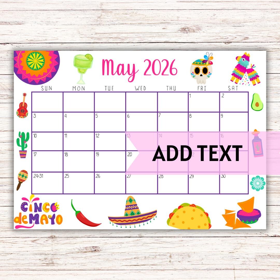 EDITABLE Printable May Calendar 2026 | Cinco De Mayo Themed Calendar ...