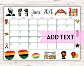 EDITABLE Printable June Calendar 2026 | Juneteenth Calendar | Black History Calendar | June Planner | Classroom Calendar | Fillable Calendar