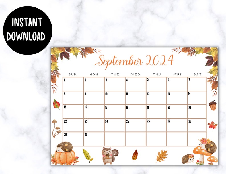 EDITABLE Printable September Calendar 2024 Cute September Calendar W
