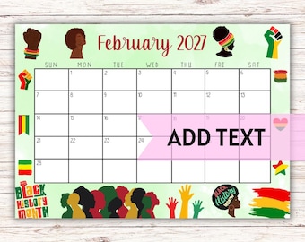 Calendario di febbraio 2027 modificabile e stampabile / Calendario del Mese della Storia Afroamericana / Calendario di febbraio dedicato alla storia afroamericana / Calendario mensile / Compilabile