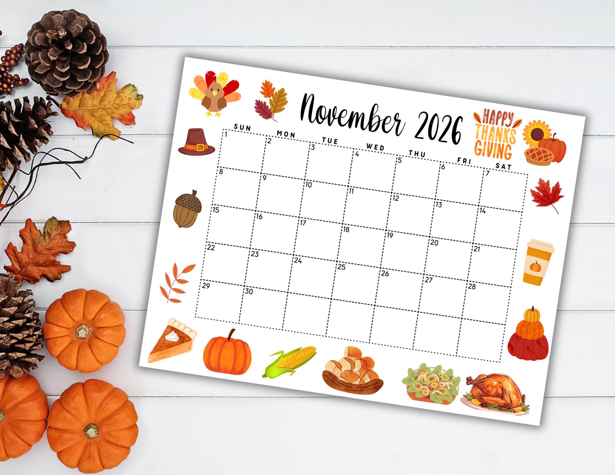EDITABLE Printable November Calendar 2026 | Cute ...