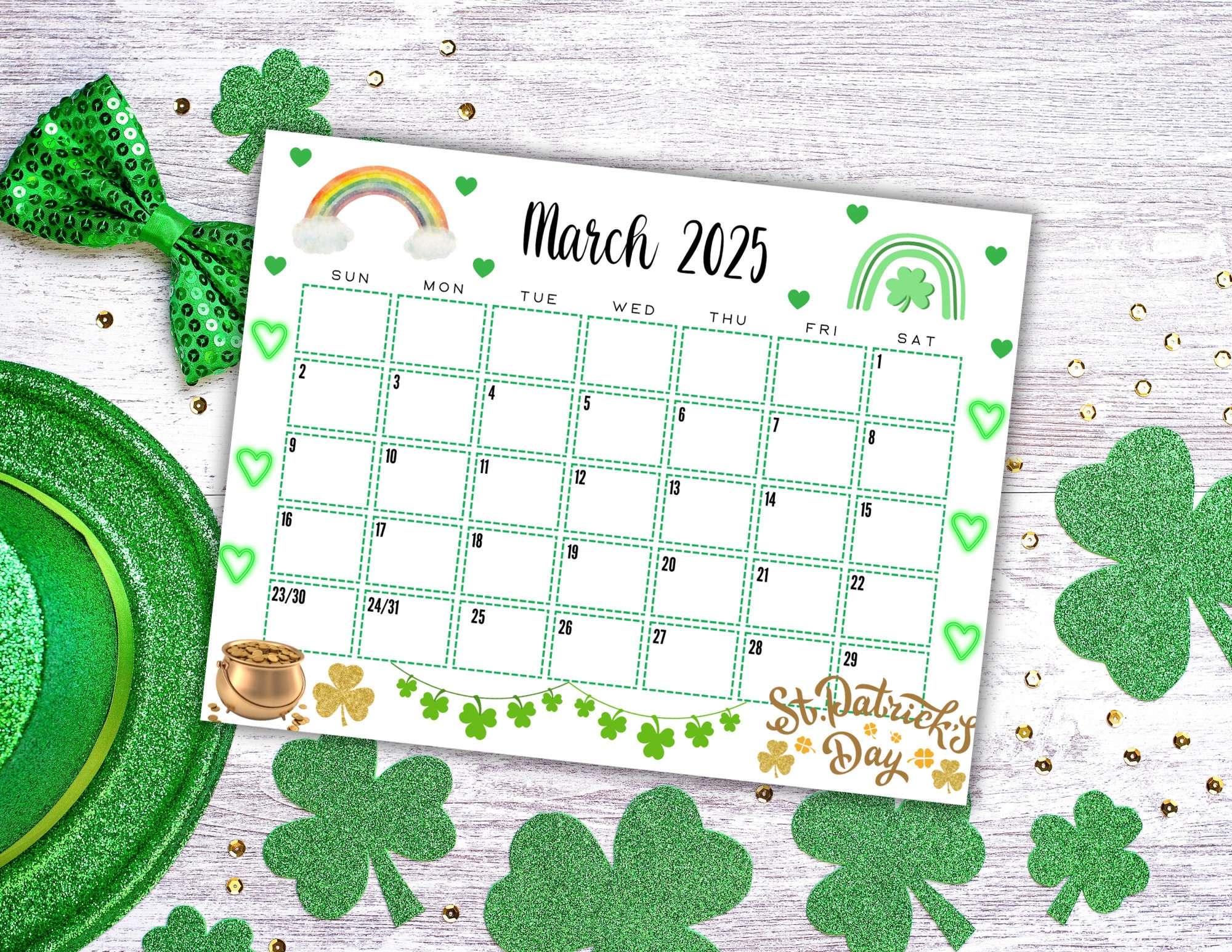 EDITABLE March 2025 Calendar Printable St. Patrick