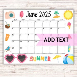 EDITABLE June 2025 Wall Calendar | Cute Summer Calendar W/ Beach Chair | Family Calendar | Monthly Calendar | Printable Wall Calendar 2025