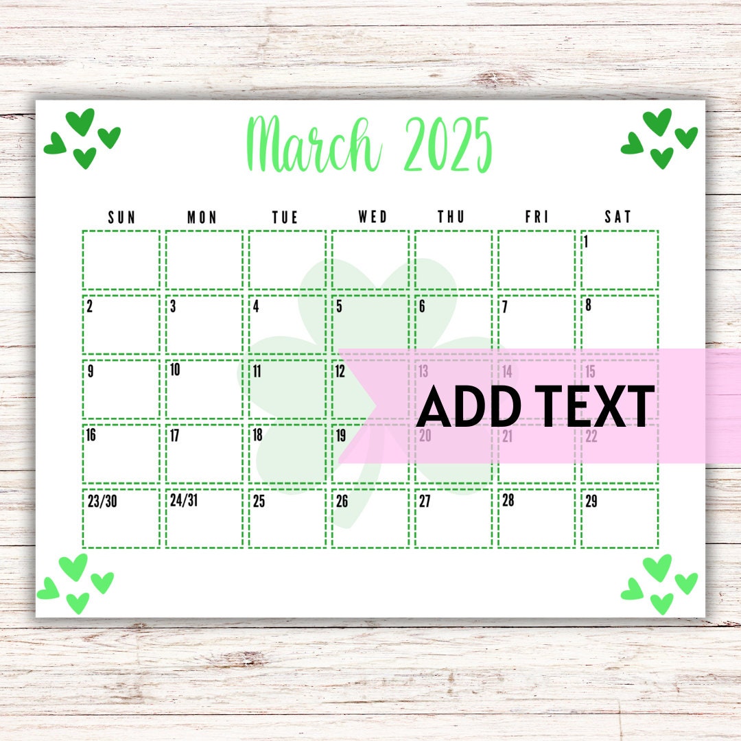 EDITABLE Printable March 2025 Calendar Cute Printable St. Patrick
