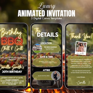 Digital Birthday Cookout Invitation | Animated BBQ Party Invite | Editable Backyard BBQ Invitation | BBQ Chill and Grill | Any Age Invite