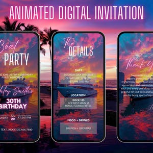 Digitale uitnodiging bootfeestje | Geanimeerde jachtfeestuitnodiging | Zomerbootfeestavond | Jachtuitnodiging | Cruiseroute | Verjaardagscruise