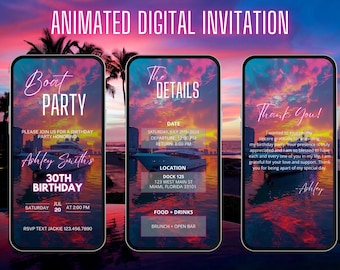 Digital Boat Party Invitation | Animated Yacht Party Invite | Summer Boat Party Evite | Yacht Invite | Cruise Itinerary | Birthday Cruise