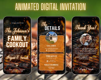Digital Family Cookout Invitation | Backyard BBQ Cookout | Summer Barbeque Reunion Get Together | BBQ Invitation | Animated Invitation
