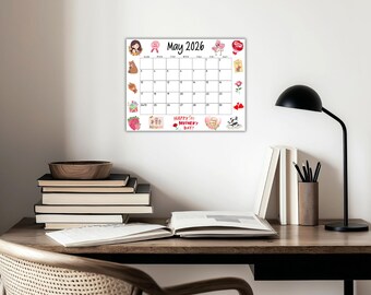 Modèle De Calendrier Mensuel Bleu Pour 2026 Année Illustration De