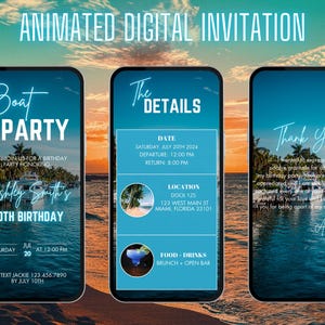 Digitale uitnodiging bootfeestje | Geanimeerde jachtfeestuitnodiging | Zomerbootfeestavond | Jachtuitnodiging | Cruiseroute | Verjaardagscruise