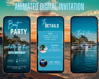Digital Boat Party Invitation | Animated Yacht Party Invite | Summer Boat Party Evite | Yacht Invite | Cruise Itinerary | Birthday Cruise