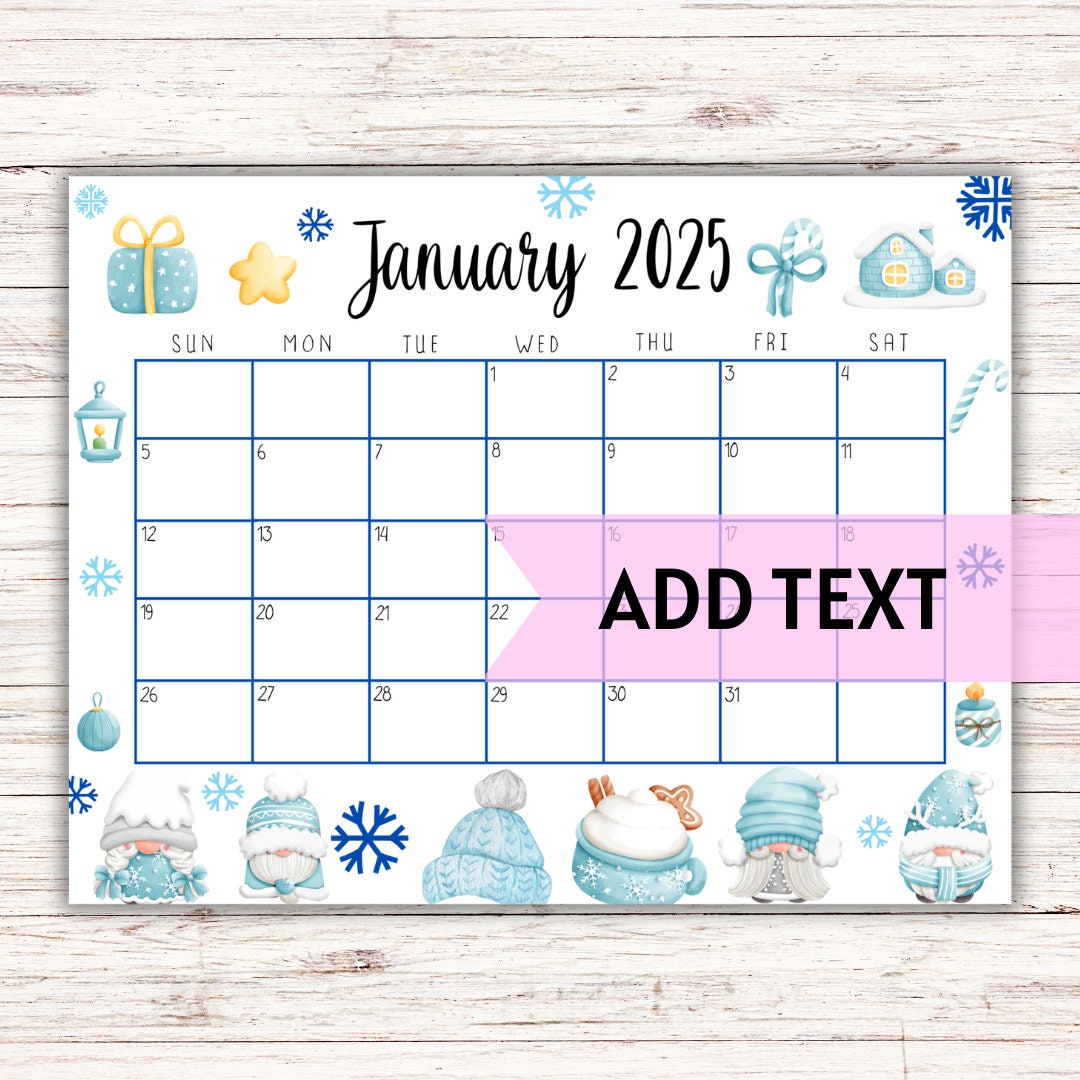EDITABLE Printable January Calendar 2025 Cute Baby Blue Winter Themed