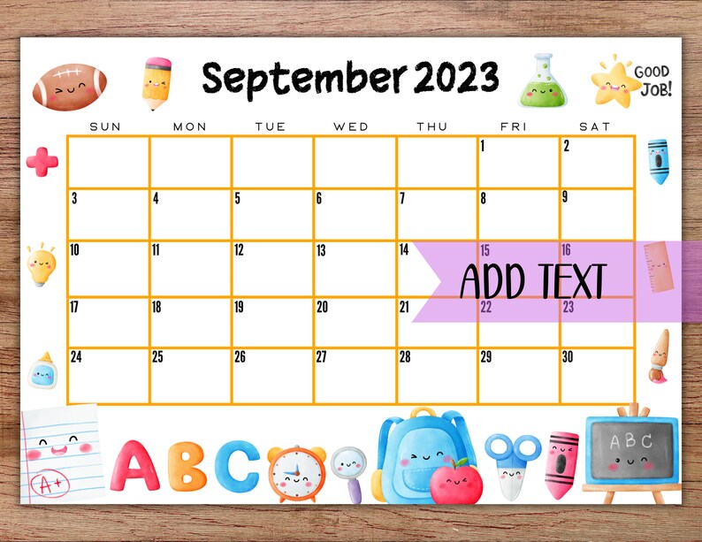 EDITABLE Printable September Calendar 2023 Back to School Etsy
