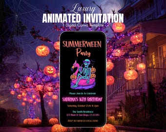 Digital Summerween Birthday Invitation | Animated Ghost Pool Party Invite | Summerween Party | Spooky Summer Celebration | Pool Party Invite