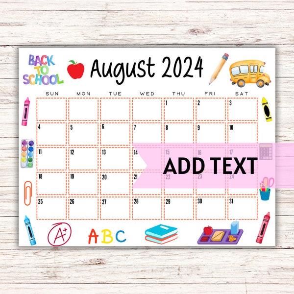 EDITABLE Printable August Calendar 2024 | Back To School Calendar | Classroom Calendar | Cute August 2024 Calendar | Fillable Calendar