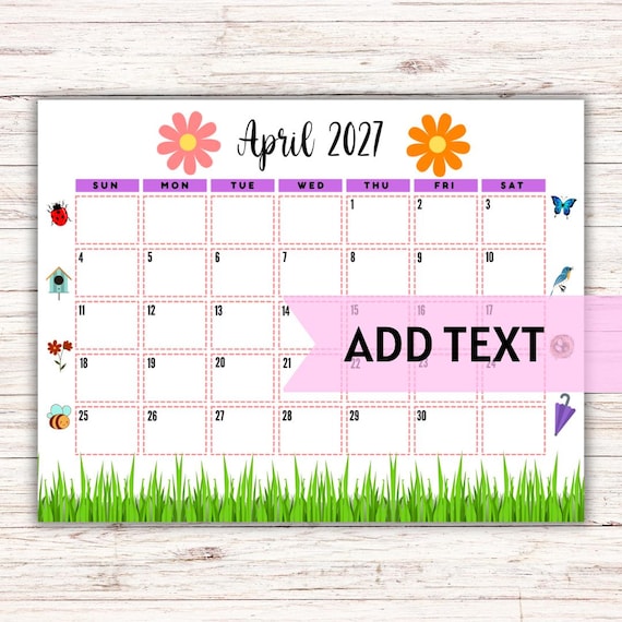 Editable April 2027 Calendar 1 EDITABLE April Calendar 2027 | Printable Wall Calendar 2027 | Cute Easter Calendar W/ Daisies | Monthly Calendar | Homeschool Planner - Etsy