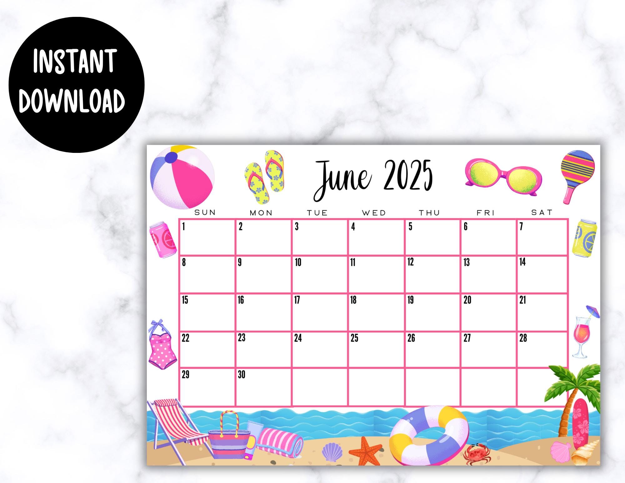 EDITABLE Printable June Calendar 2025 Beautiful Hot Pink Beach Themed June Calendar W/ Sunglasses and Sea Shells Fillable Calendar - Etsy editable-printable-june-calendar-2025-beautiful-hot-pink-beach-themed-june-calendar-w-sunglasses-and-sea-shells-fillable-calendar-etsy