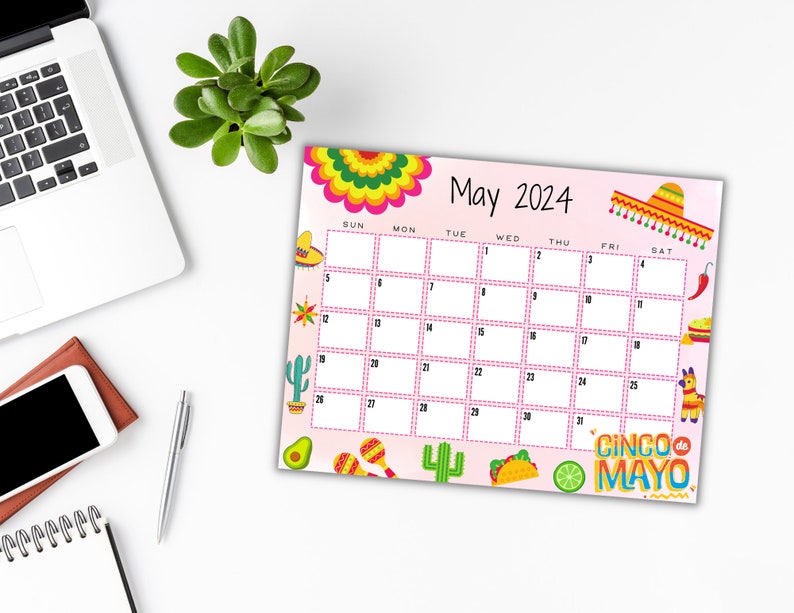 EDITABLE Printable May Calendar 2024 Cinco De Mayo Calendar Etsy